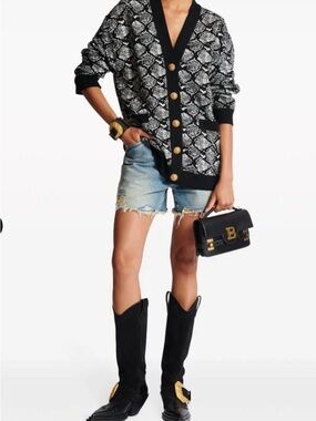 Balmain Black and White Snake-Pattern Cardigan
